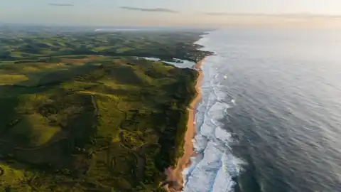Aerial view of Seaton’s coastal landscape and Christmas Bay