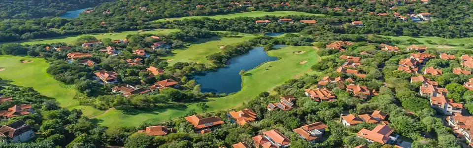 Aerial panorama of Zimbali Estate and its coastal setting